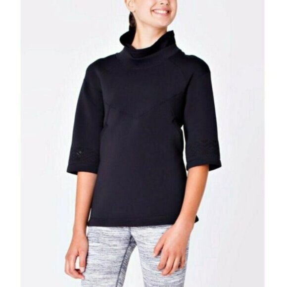IVIVVA by Lululemon Black Pulse Jam Poncho Mock Neck Pullover Top Kids Sz 14 - Picture 2 of 14